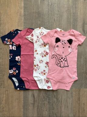 Carter's Pink, Navy & Cream Floral Short-Sleeve One-Piece Bodysuit Set (4 Pack)